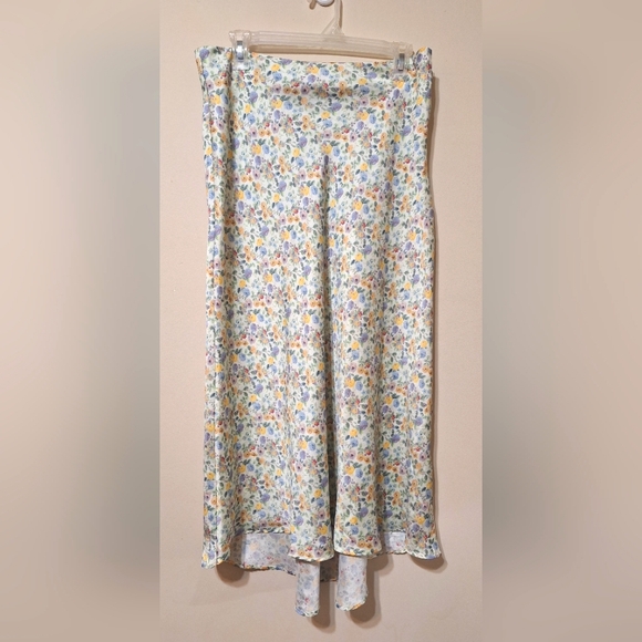 Zara women's large cream floral satin midi hi-low a-line skirt - Picture 4 of 9